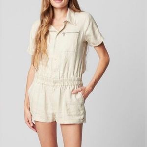 Blank NYC Linen Button Front Romper Short Sleeve Cream Size S